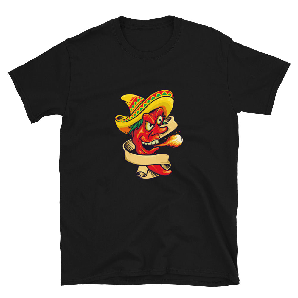 Camiseta unisex con sabor a chile rojo y sombrero mexicano