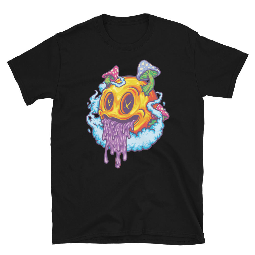 Camiseta unisex Softstyle con icono sonriente amarillo, hongo psicodélico