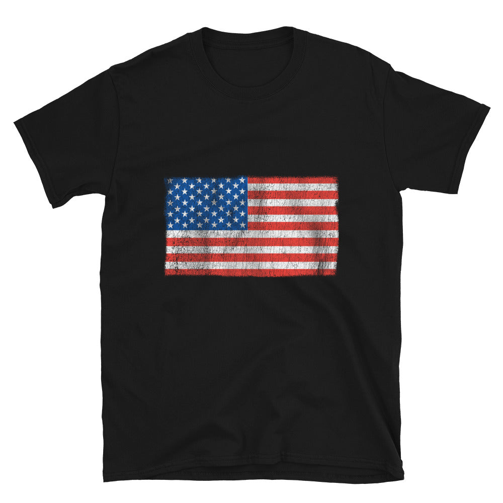 Camiseta Softstyle unisex con ajuste desgastado y bandera de EE. UU.