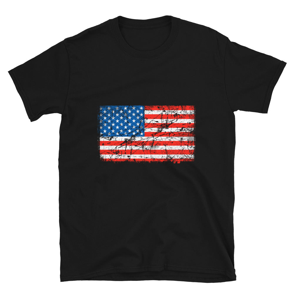 Camiseta Softstyle unisex con ajuste desgastado y bandera de EE. UU.