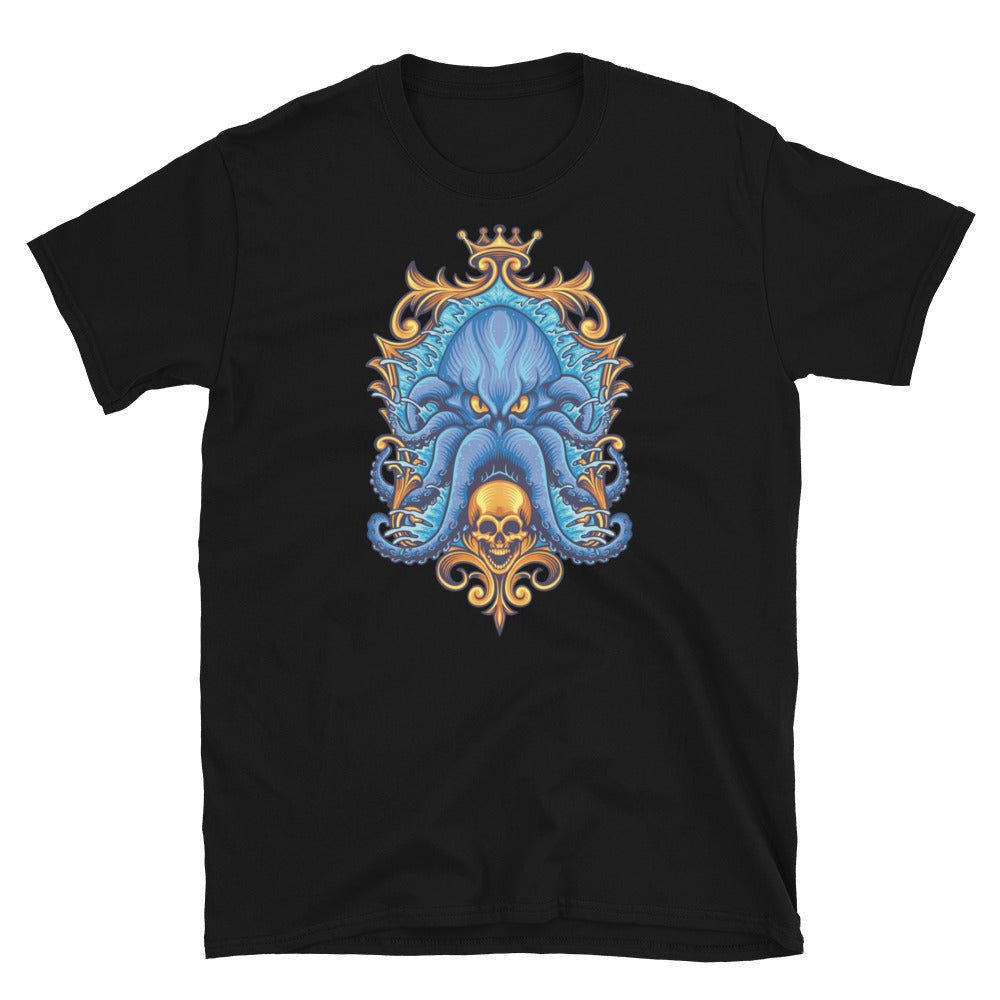 Blue Kraken with Gold Frame Skull