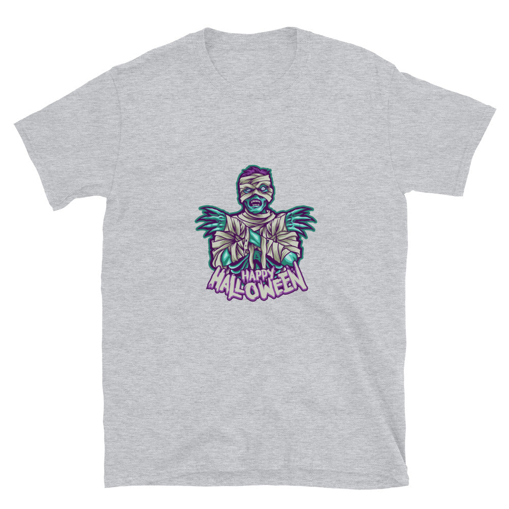 Momia zombie, feliz Halloween Fit camiseta unisex de estilo suave