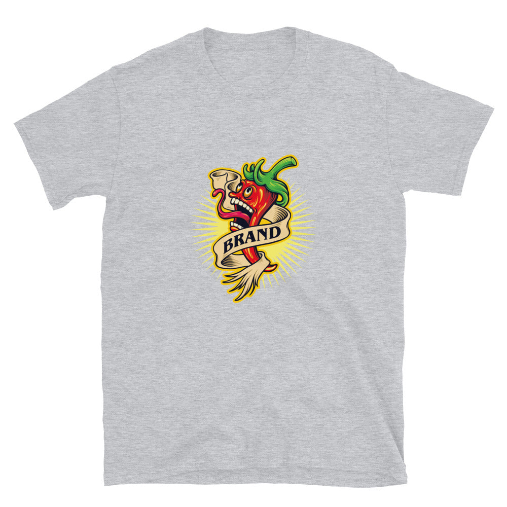 Camiseta unisex Softstyle con sabor a chile rojo picante, mascota del restaurante