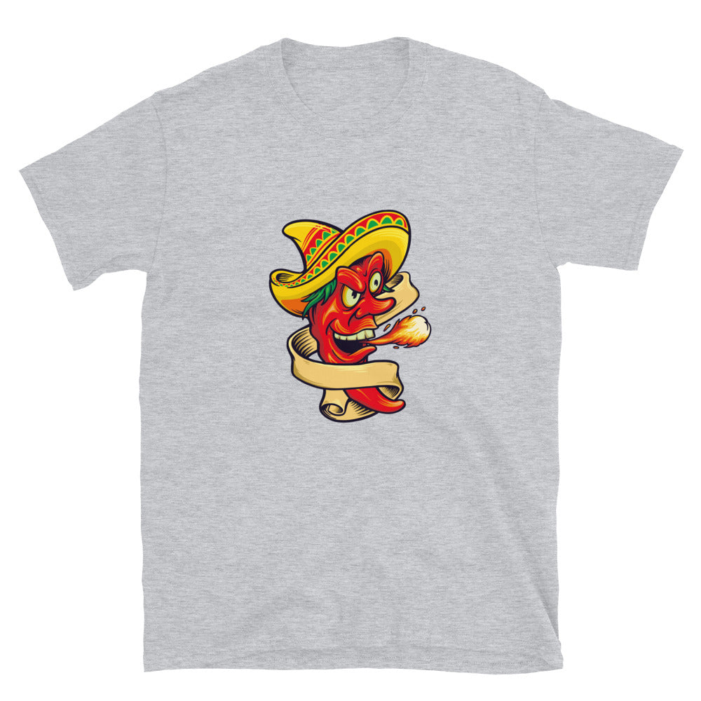 Camiseta unisex con sabor a chile rojo y sombrero mexicano