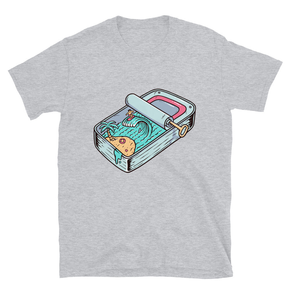 Vistas de la playa en sardinas enlatadas Fit Camiseta Softstyle unisex