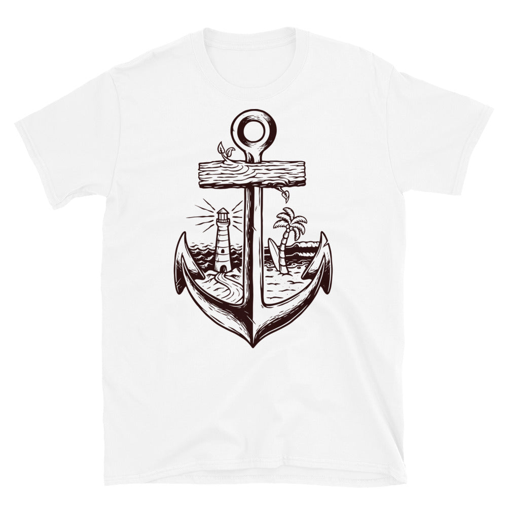 Ancla vieja y playa Fit Camiseta unisex Softstyle